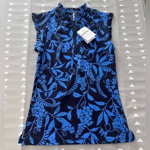 BNWT Kastel Denmark NAVY & PERIWINKLE CLIMBING VINE RUFFLE TANK